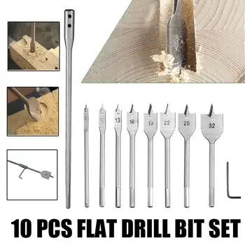 

10 Pcs/Set 6-32mm Wood Flat Drill High Speed Steel Wood Flat Drill Set Woodworking Spade Drill Bits Woodworking Hand Tool Set