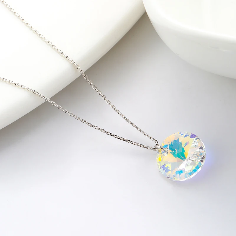 LEKANI Crystals From Austria Jewelry Sets For Women Wedding S925 Silver Round Pendant Necklace Drop Earrings Romantic Accessory