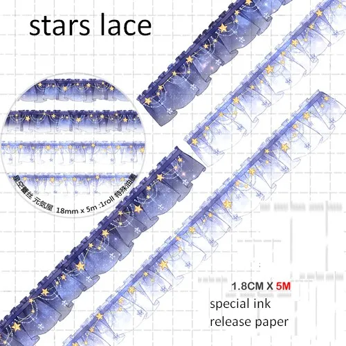 Washi Tape-cortina cielo nocturno de encaje estrellado, colección básica