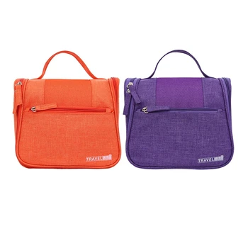 

2pcs Vanity Women Men Toilet Toiletry Kit Cosmetic Makeup Make Up Bag Case For Travel Organizer Pouch - Orange & Purple