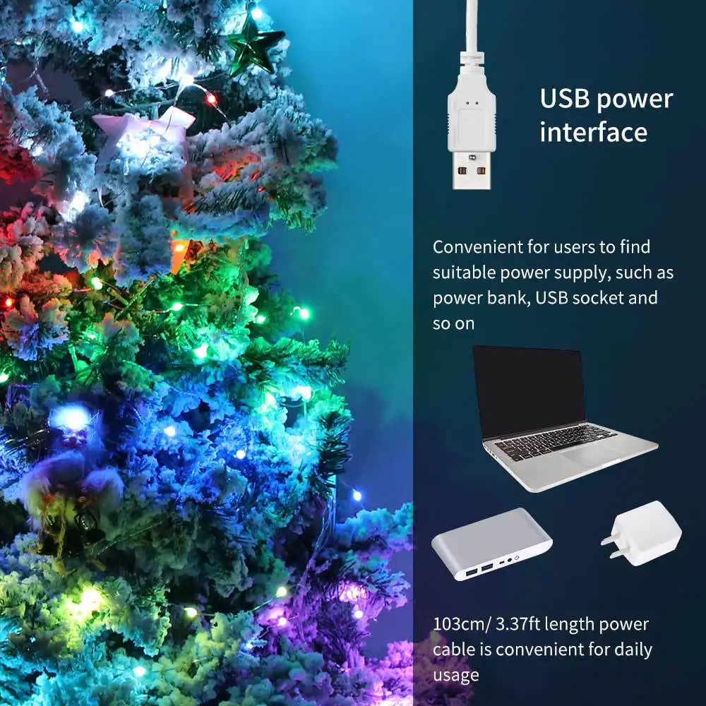 Coloré LED Festoon Guirlande Lumineuse USB Fonctionnant sur Piles Noël  Fairy