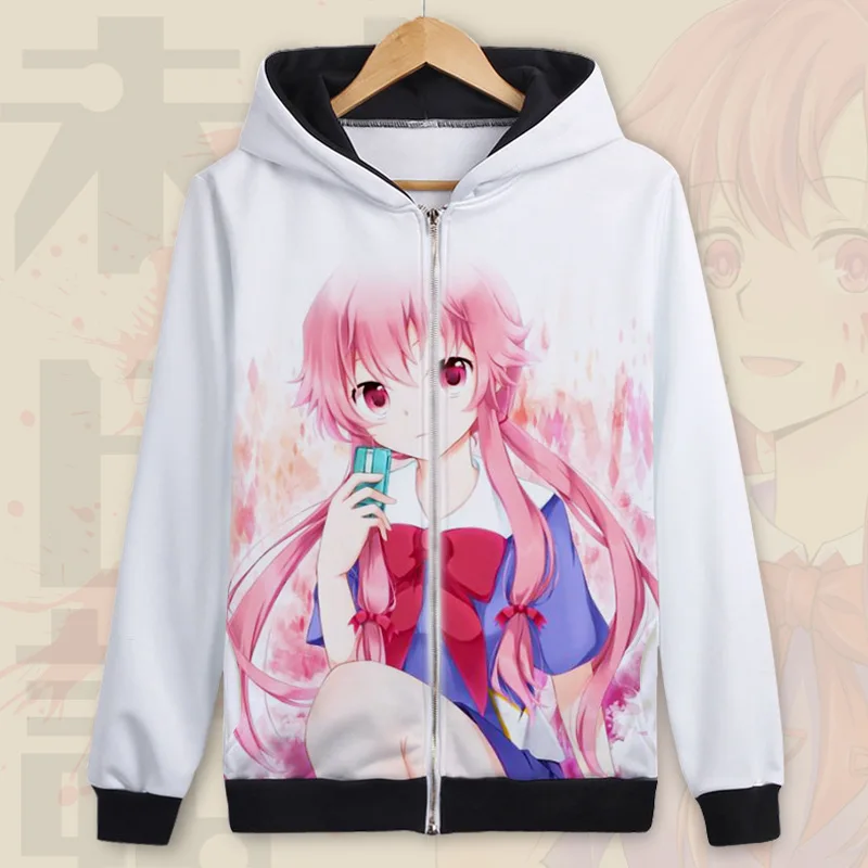 Розовый Mirai Nikki Gasai Yuno косплей костюм Mirai Nikki толстовки Корейская версия свободная толстовка с героем Аниме Мужская и wo Мужская спортивная куртка - Цвет: Розовый