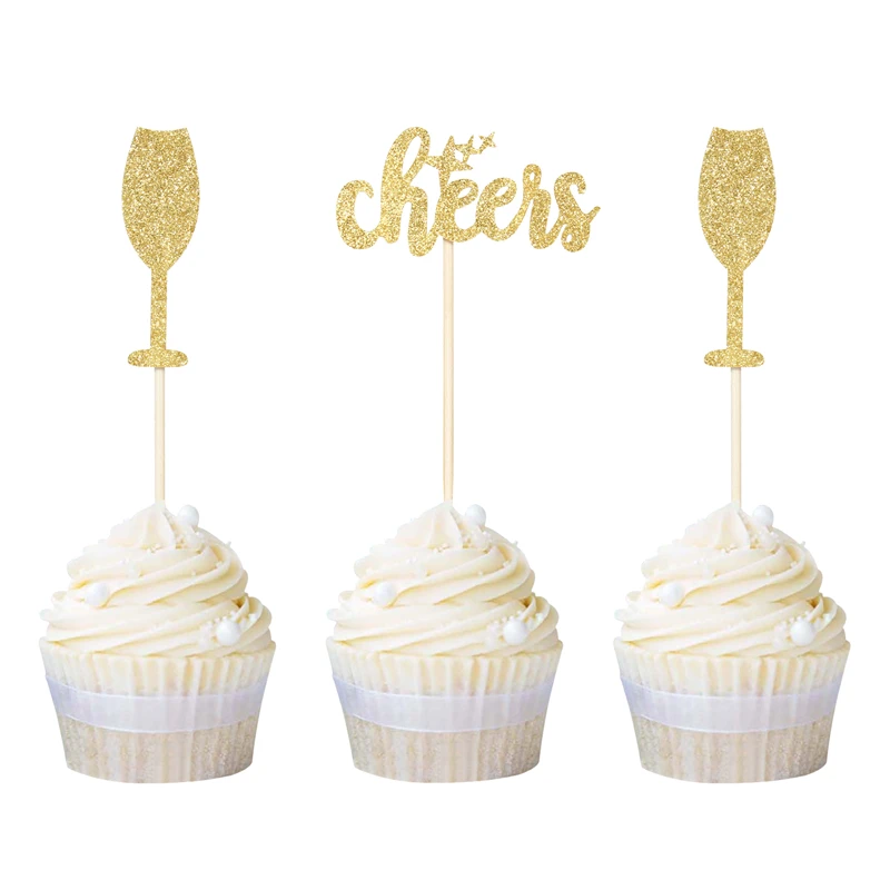 12 шт. милые золотые блестки Лебеди бумага кекс декодекорации дня рождения для маленьких мальчиков и девочек пол раскрывает верхушка для торта - Цвет: gold cheers