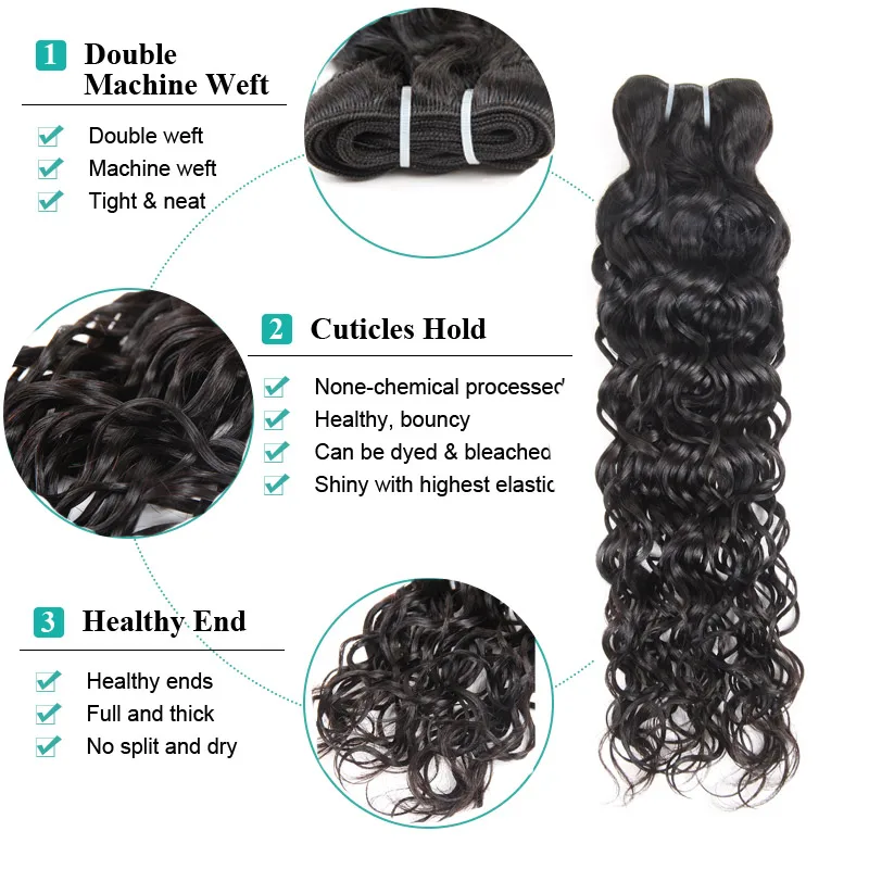 Onda de Água Pacotes de Cabelo Feixes de Cabelo Allove Feixes Tecer Cabelo Brasileiro Máquina Dupla Trama Não Remy Humano Transporte Rápido 8 -28 2 High Quality Apliques e perucas