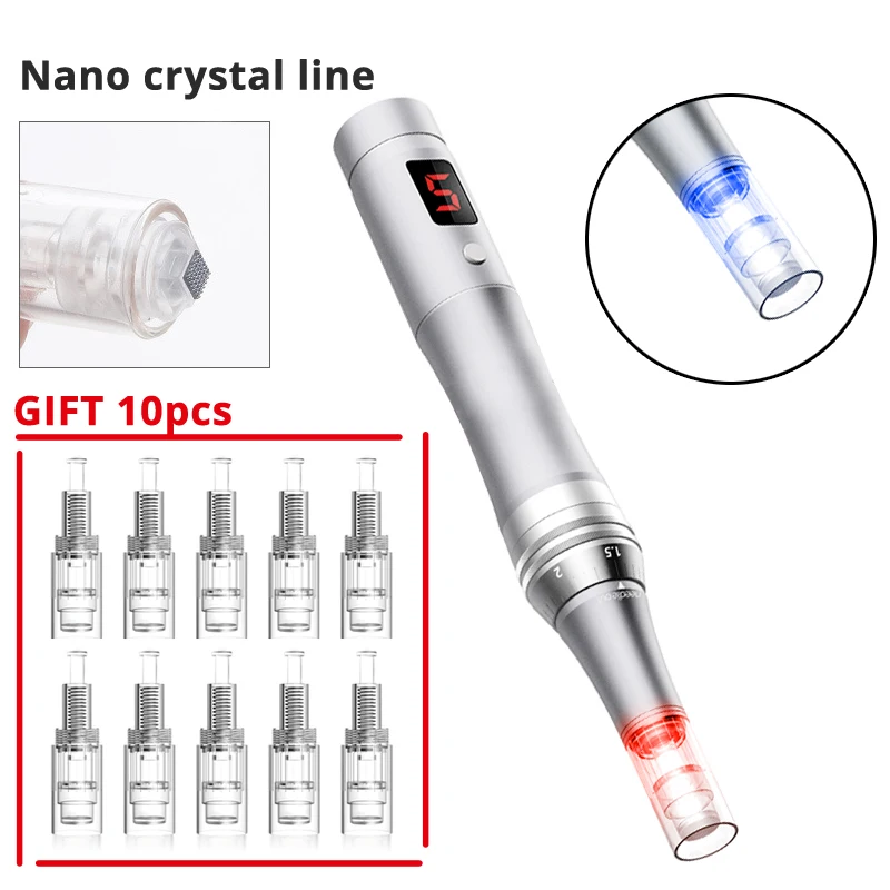 Nano crystal line DARSONVAL, Беспроводная usb зарядка, микро Ручка, серебро, 2 цвета, светодиодная игла для лица, картридж, тату-машина, микроиглы, ручка - Цвет: Nano crystal line