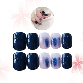 

24pcs False Nail Tips Full Cover Dark Glitter Polish Fake Nails Nail Art Stickers Decals for DIY