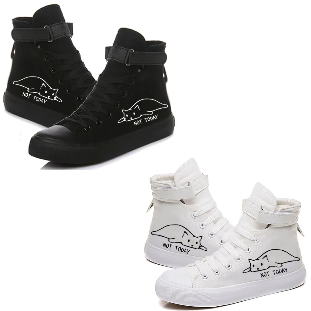 Not Today/милые высокие кроссовки на липучке с принтом кота Повседневная парусиновая