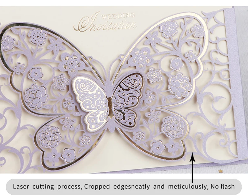 50pcs Butterfly Elegant Laser Cut Wedding Invitation Card Business Greeting Card Customized Wedding Decoration Party Supplies