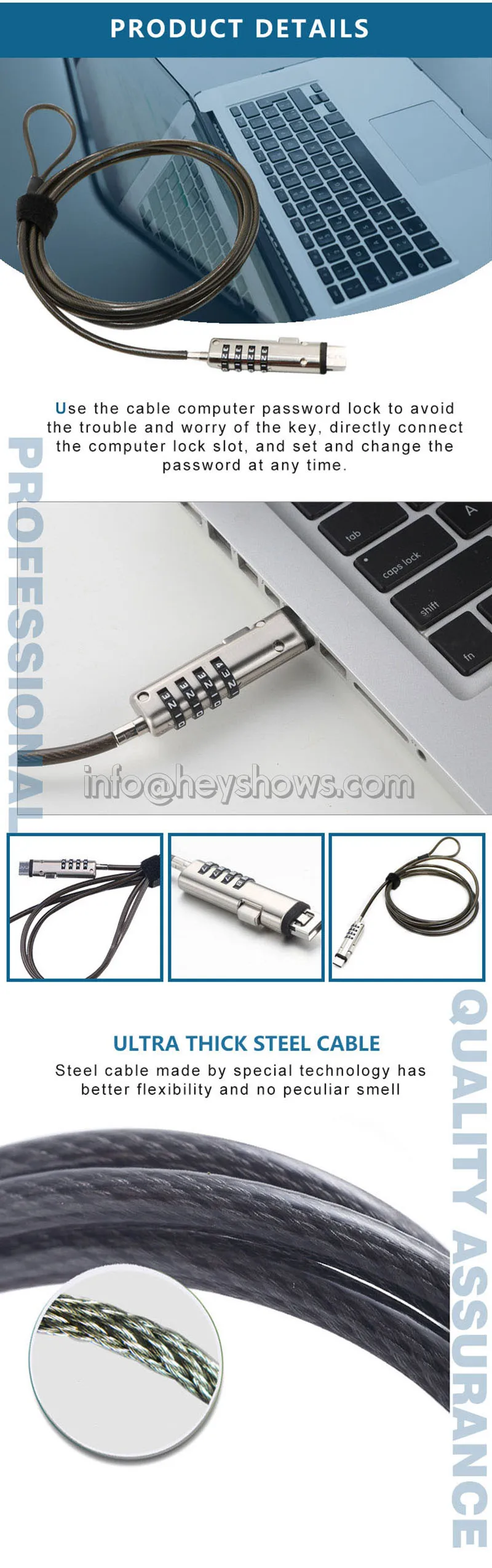 USB Port Laptop Security Lock 4 Digit Password Notebook Secure Steel Lock Cable Anti Theft Combination Protective turn signal