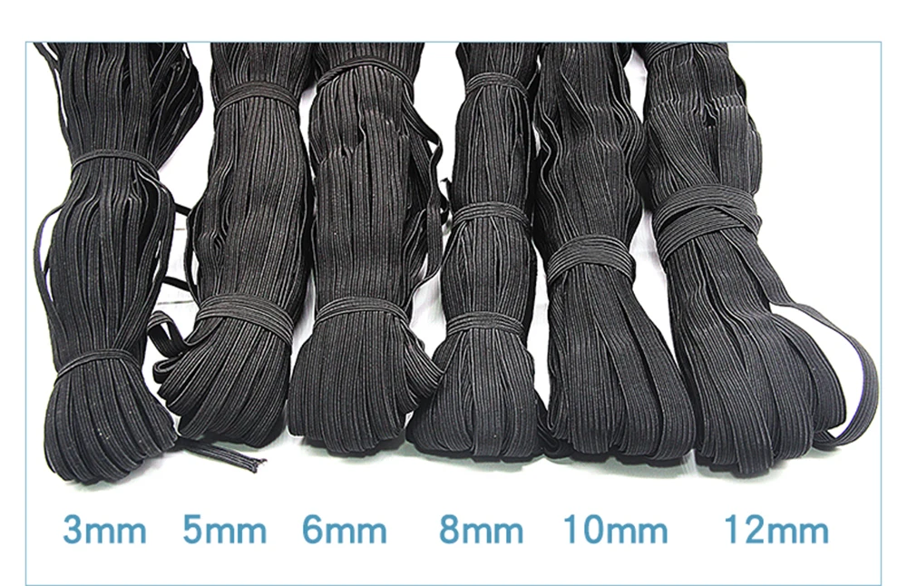 3/4/5/6/8/10mm Flaches Gestricktes Elastikband Weiß Schwarz Polyester Näh-Stretchband Elastisches Gummi DIY Bekleidungs- und Maskenzubehör – Detail 8