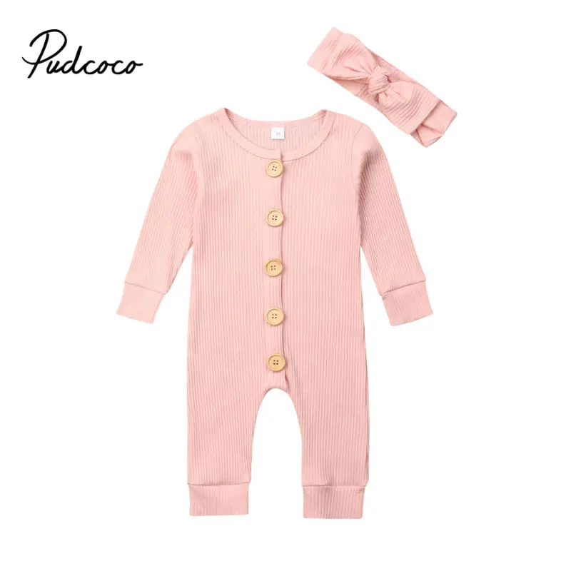 

pudcoco Baby Girl Boy Cotton Clothes Knitted Romper Jumpsuit Headband Autumn Outfits Costume Toddler Girls Winter Clothing Set