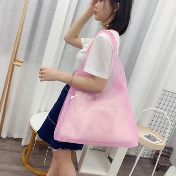 

New Fashion One-shoulder Bucket Bags Transparent Candy Color Picture Mother Bags Simple Handbag Personality Letter Female Bag Gg