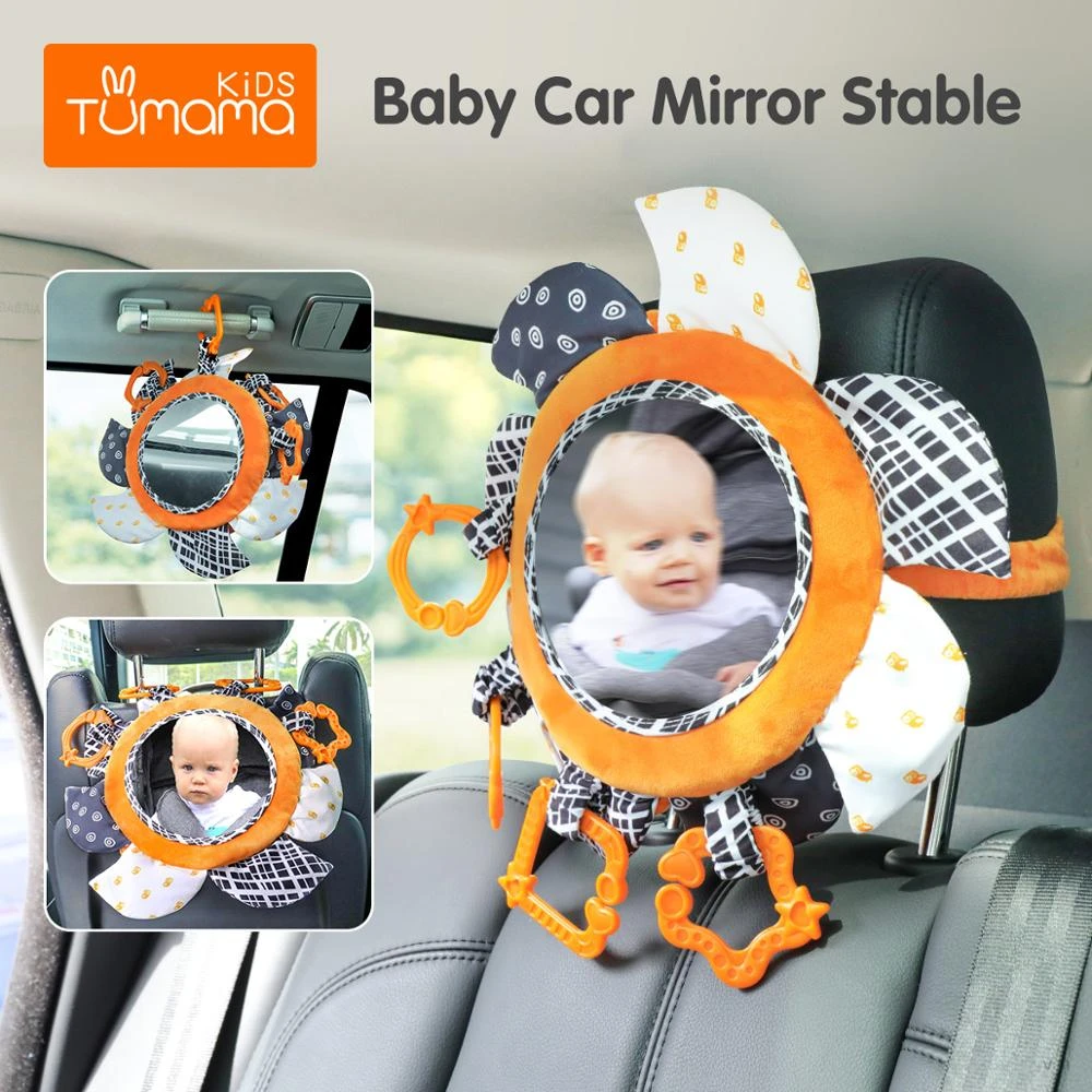 Tuama Miroir De Sol Pour Bebe A Contraste Eleve Anneau A Hochets Miroir De Voiture Pour Siege Arriere Pour Activites En Peluche Noir Et Blanc Aliexpress