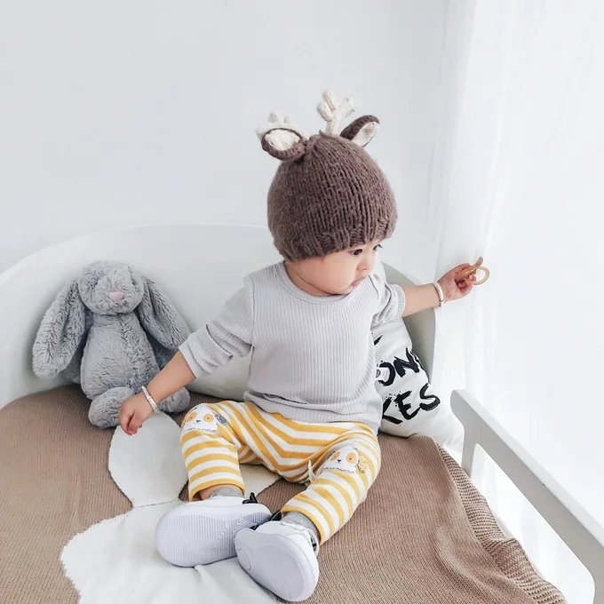 Mini Babe City/детская одежда; сезон весна-осень; брюки с героями мультфильмов для младенцев; универсальные детские леггинсы в полоску