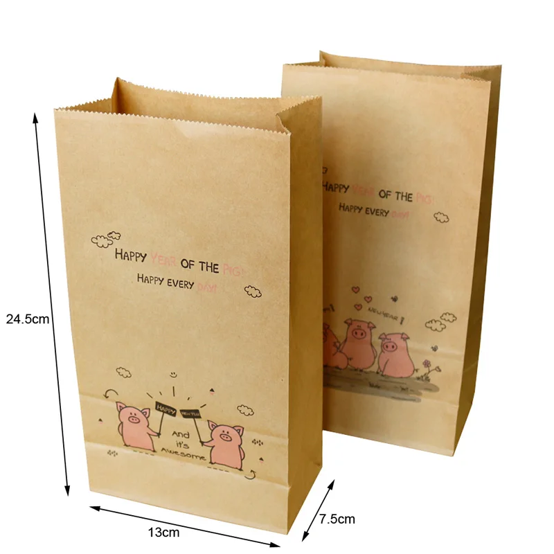 cute pig Kawaii Little Pig Cartoon Paper Gift Bag Retro Kraft Paper Envelope Wedding Party Gift Envelope Candy Cookies Packing Bag 10pcs - Цвет: cute pig
