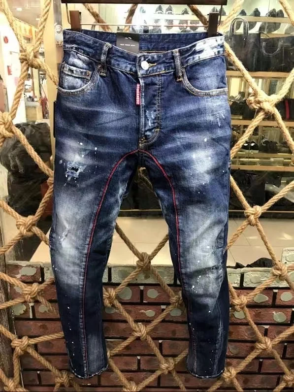 loose jeans 2021 Fashion Trend Dsquared2 Washed And Worn Paint Dots Men's Jeans *A177 true religion mens jeans