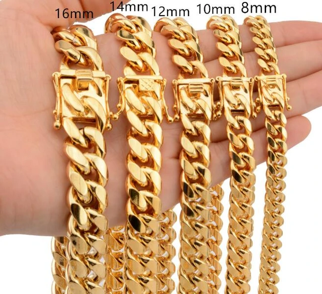 Plated Gold Stainless steel cuban curb link chain necklace mens necklace  8mm/10mm/12mm/14mm/18mm wide 24 inch for Hip-HOP - AliExpress