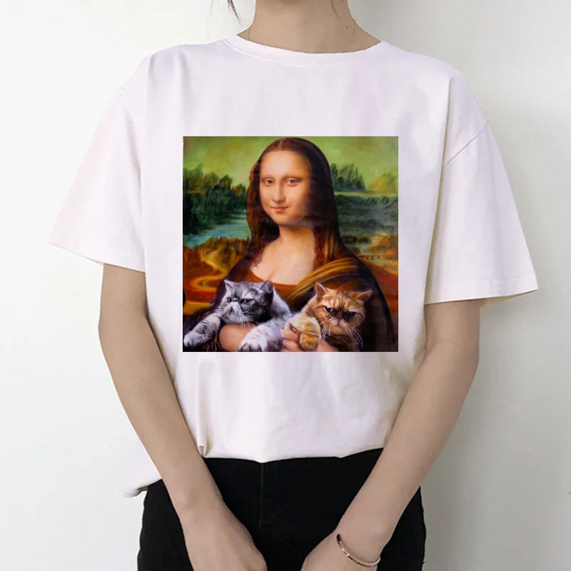 Забавная женская футболка с котом,, микеланжело, Корейская, Kawaii, Ulzzang, футболка, женская, графическая, короткий рукав, принт, футболка с круглым вырезом, модная
