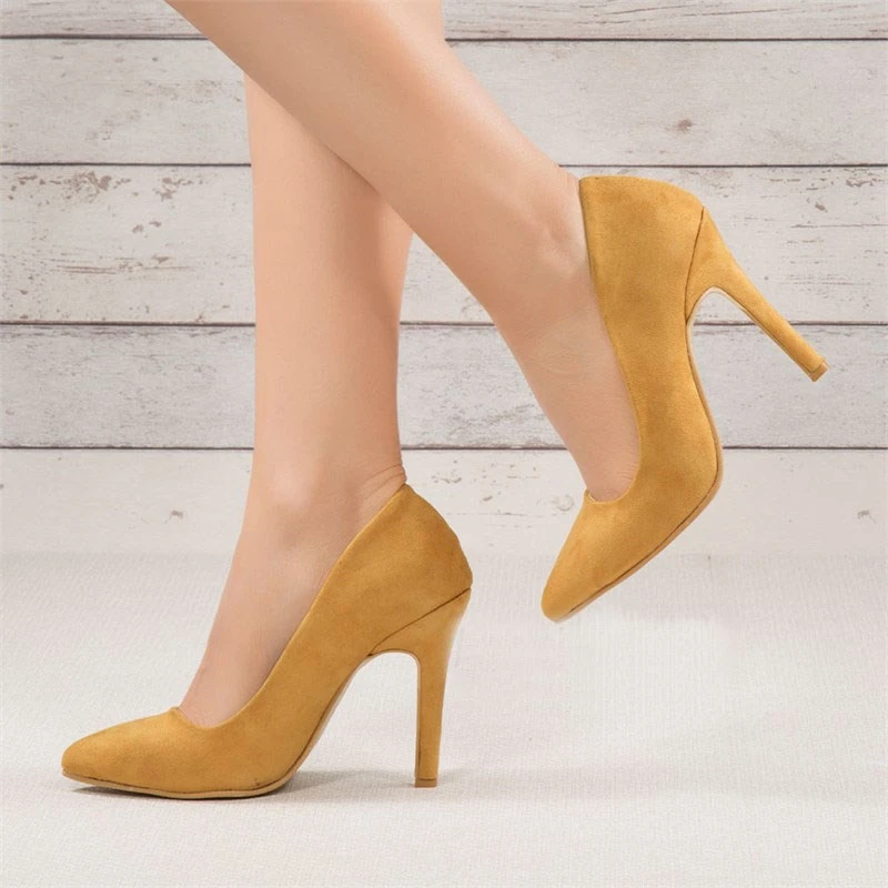 mustard suede pumps
