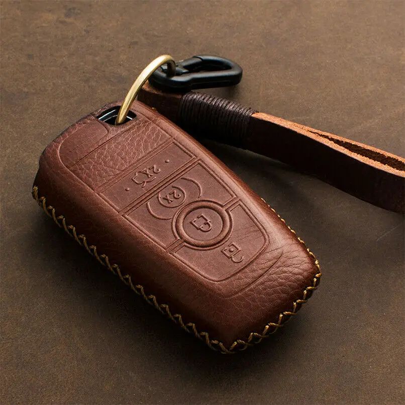 For Ford Fusion Mustang Explorer F-150 F-250 F-350 Genuine Leather Car Key Case Cover Bag Shell Remote Key Case