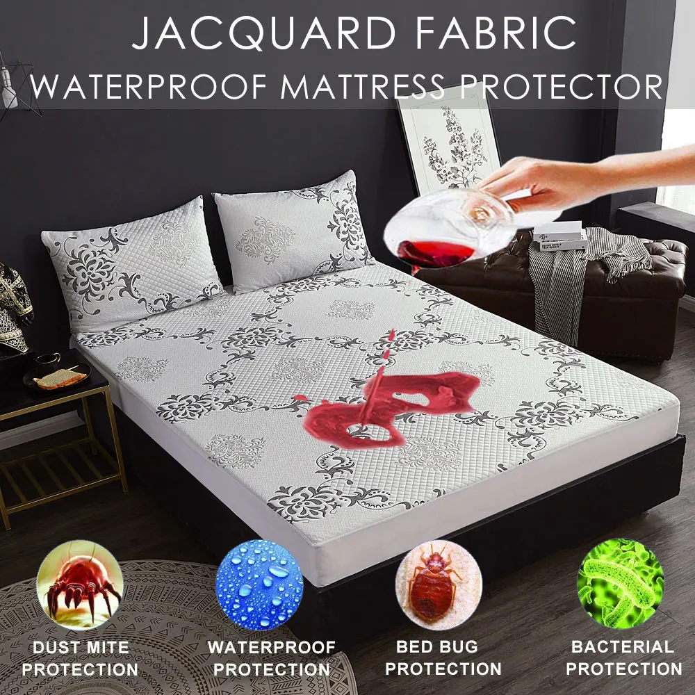 

LFH Mattress Pad Cover Jacquard Soft Waterproof Mattress Protector Fitted Sheet Machine Washable Bed Protector