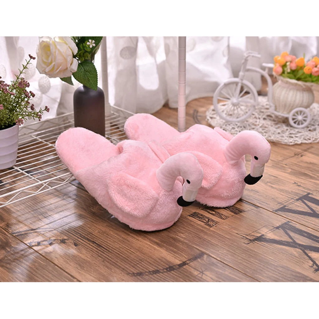 Cute Lady Teen Flamingo Soft Plush Warm Slippers  Winter Warm Home Slippers Women Animals Plush Slippers 