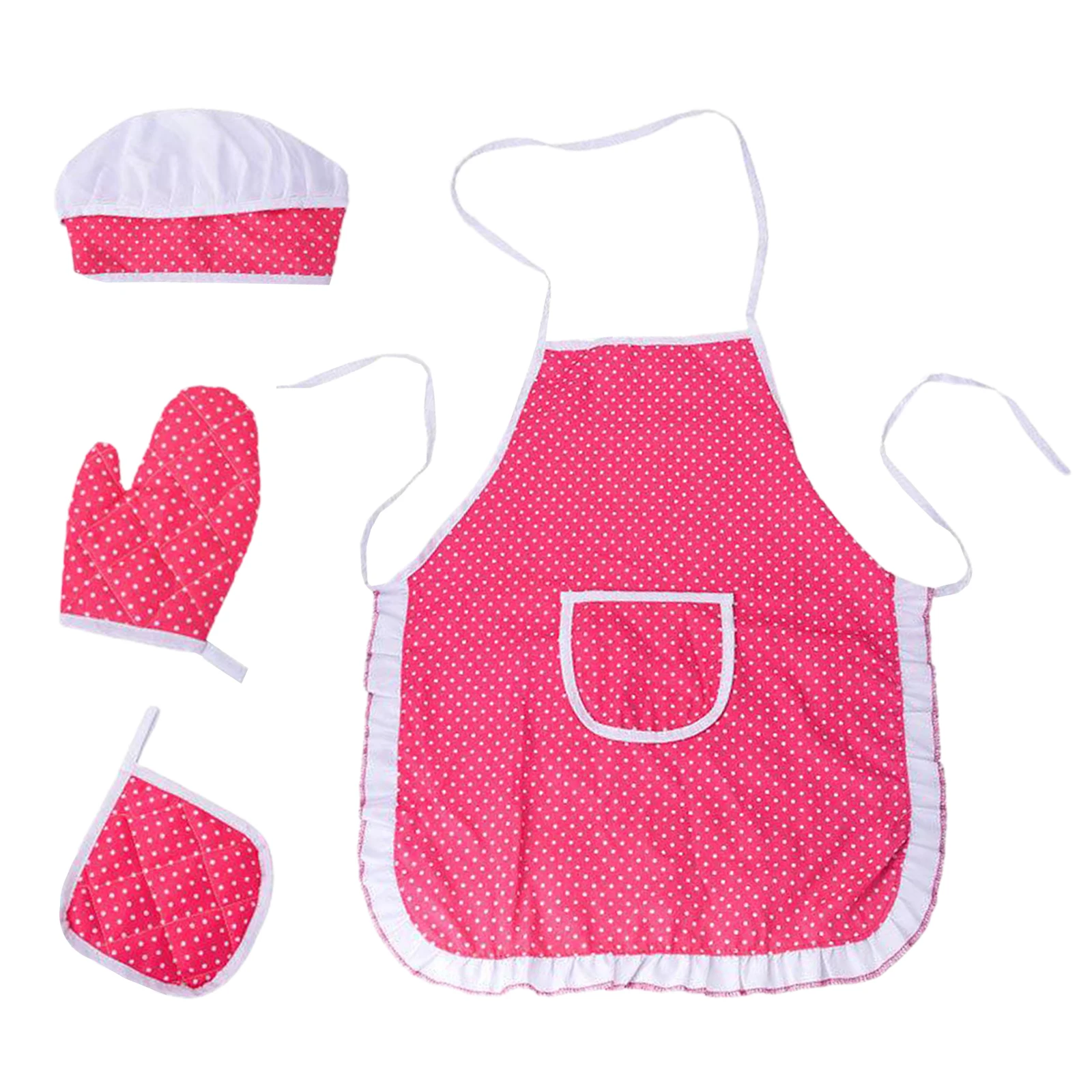 Pink Kids Chef Play Set, Kids Cooking Playset,Chef Dress Up Outfit Set with Kids Apron,Chef Hat Pretend Role-play Cooking Toy