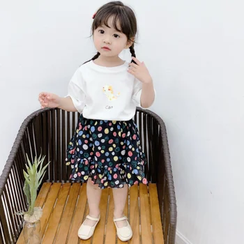 

Mihkalev 2020 baby girl summer clothes set white tshirt+dot skirt 2pcs kids clothes girls outfits Cotton children clothing set