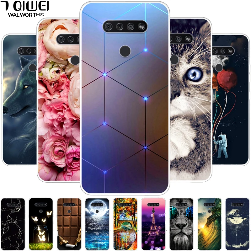 TPU Phone Case Cover for LG K51,Wave With Moon Circle White Japanese Print,Design in USA