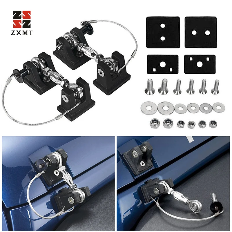 

ZXMT 1Pair Car Hood Engine Cover Lock Bracket Latches Buckle Anti-Theft Holder Catch Bracket Buckle For Jeep Wrangler JK 07-18