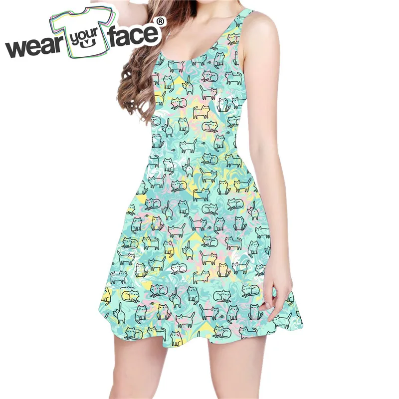 

Cute Cats Kitten Heads 3D All Over Print Skater Dress Hipster Fashion Women Clothes Casual Bodycon Dress Dropship Plus Size