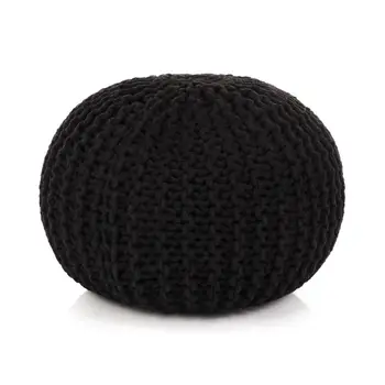 

Modern Hand-Knitted Pouf Soft Black Bean Bag Sofas Lazy Bags for Living Room Beanbag Foam Balls Footstool Vintage look 50x35cm
