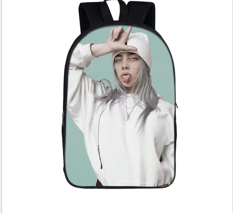 Billie Eilish 3D печать 16-дюймов черный рюкзак для студентов школьная сумка для мальчиков и девочек, рюкзак mochilas настроить дорожные сумки - Цвет: Picture color