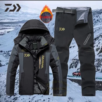 MEGA DISCOUNT ❤️ Daiwa clothing for Fishing Jacket Waterproof Windproof Warm Thick Pants Fishing Shirt Sports Fishing Suit Winter Fishing Wear - discount item 31% OFF Sports & Entertainment