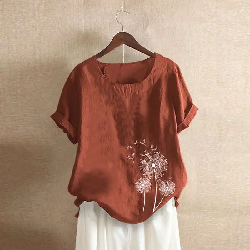 Летняя блузка с принтом 2019 женские рубашки винтажные повседневные блузы с коротким рукавом Женские базовые Топы элегантные негабаритные