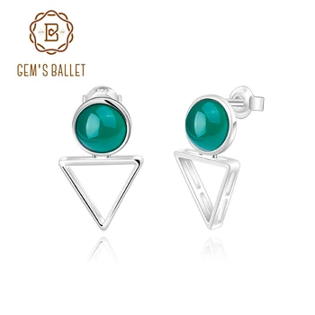 

GEM'S BALLET 925 Sterling Silver Triangle Smart Chic Earrings Natural Green Agate Gemstone Earrings For Women Tough Girl Jewelry