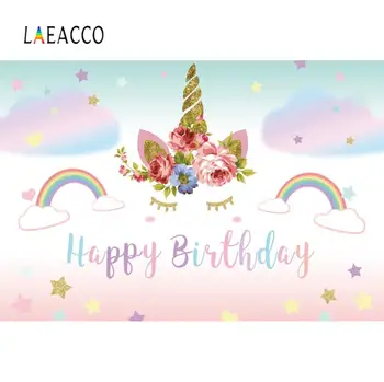 

Laeaco Lovely Unicorn Rainbow Birthday Party Star Cloud Customized Banner Baby Cartoon Photo Background Photo Backdrop Photocal