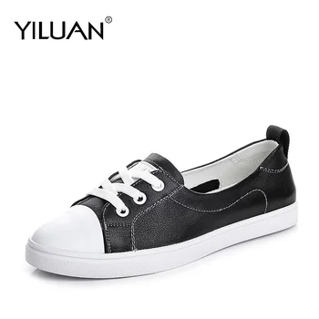 

Yiluan 2020 New Spring Genuine Leather Sneakers Women Sequins Lace-up Flat Platform Shoes Girl Casual Shoes woman Single shoes