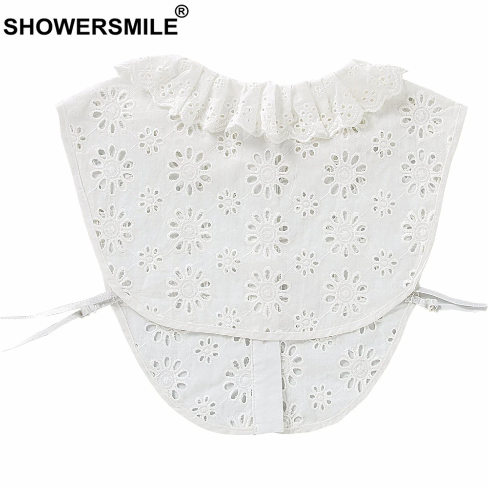 SHOWERSMILE белый ложный воротник Женский хлопковый льняной Цветочный вышитый вырез