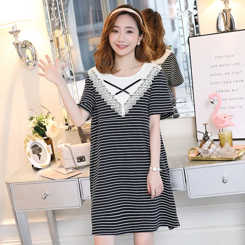 

Maternity Clothes 2019 Summer New Style Korean-style Fashion Slimming Stripes Pregnant Women Nursing Dress Nursing Clothes