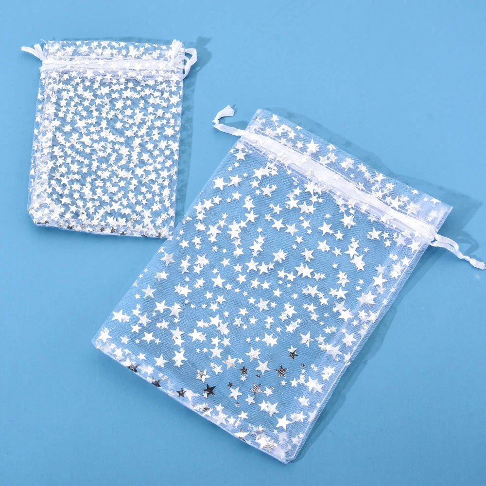 50 шт белые мешочки из органзы Звезда Дизайн Свадебные подарки ремень шнурок мешки для конфет ювелирные изделия упаковка сумка 9*12 13*18 см