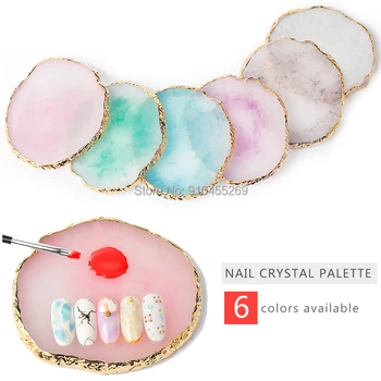

Nail Art Palette Resin Crystal Agate Style Golden Round Edge Cracked Ornaments Painted Plate Marble Pattern