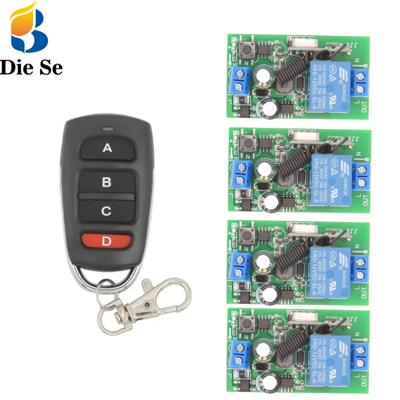 

433 MHz rf Remote Control AC 220V 10A 1CH Relay Receiver for universal garage/door/Light/LED/Fanner/motor/Signal transmission