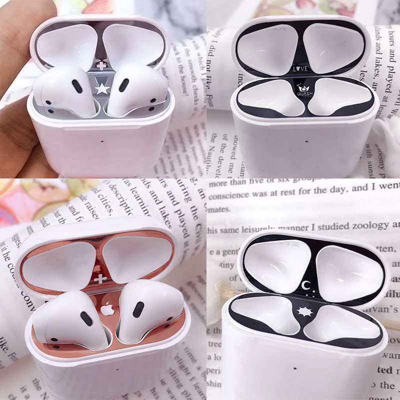 Защита от пыли для Apple Airpods 2 металлические наклейки беспроводные защитные