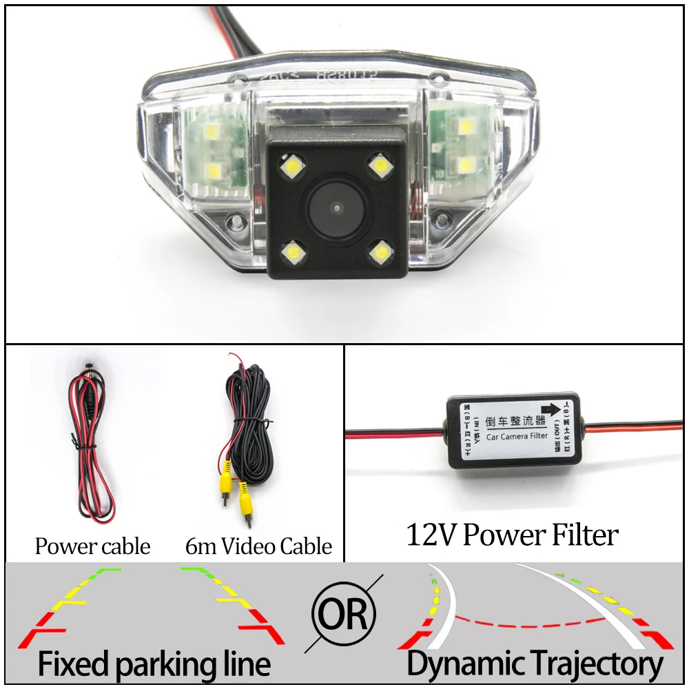 4LED Camera N Filter Фиксированная или динамическая траектория камера заднего вида для Honda CRV CR-V Fit Odessey Crosstour Pilot MRV автомобильные обратные принадлежности для парковки - Название цвета: 4LED Camera N Filter