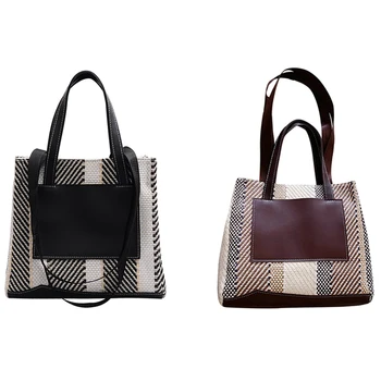 

Fashion Women's Canvas Woven Shoulder Bag Casual Retro Messenger Bag Large Capacity Travel Handbag Tote Bag