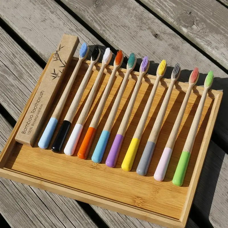 

5 or 10Pcs Random Color Toothbrush Natural Pure Bamboo Toothbrush Tapered Bamboo Handle Soft Bristle Toothbrush Adult Toothbrush