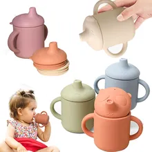 Tazas de alimentación para bebé, recipiente de aprendizaje de dibujos animados, de silicona, sin BPA, Grado Alimenticio, 1 unidad