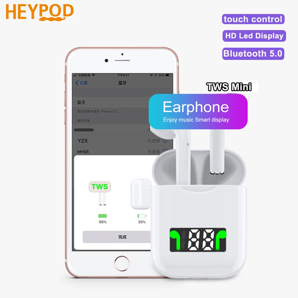 

HEYPOD TWS Bluetooth Headphones For Xiaomi Mi Wireless Earphones Mini Wireless Headset Led With Charging Box For iPhone Pk i12