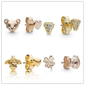 

925 Sterling Silver Earring Rose Lion Princess & Heart Stud Earrings For Women Wedding Gift Fashion Jewelry